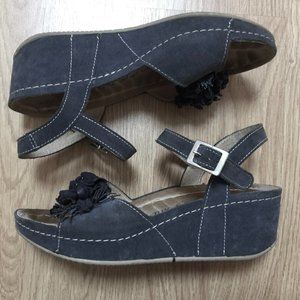 Blue suede platform sandals